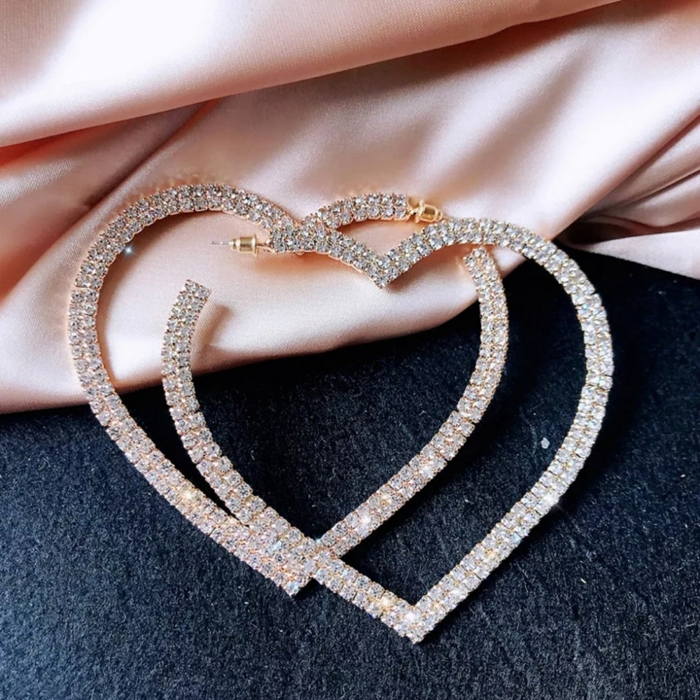 🎀Gorgeous Large Heart Rhinestones Hoop Earings - Picture 2 of 8